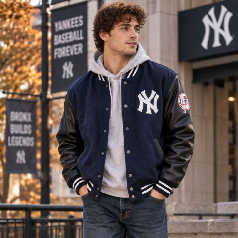 New York Yankees Varsity Jacket NWT XXL Navy Wool Blend Faux Leather
